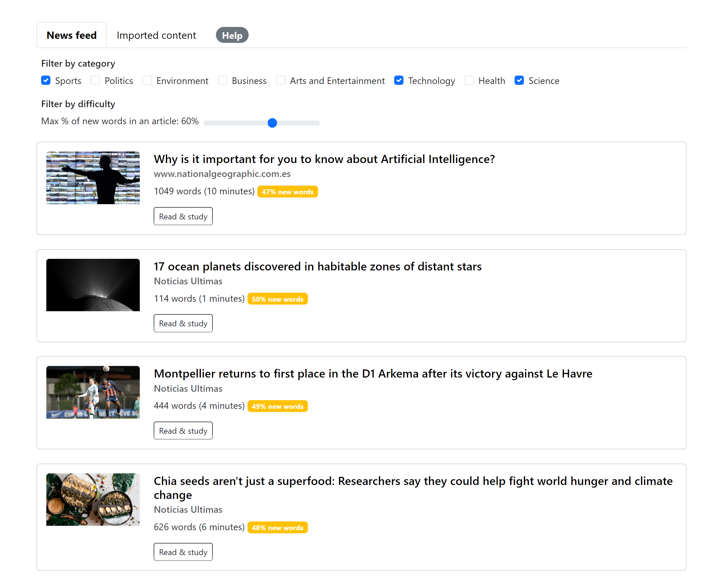 News reader for language learning