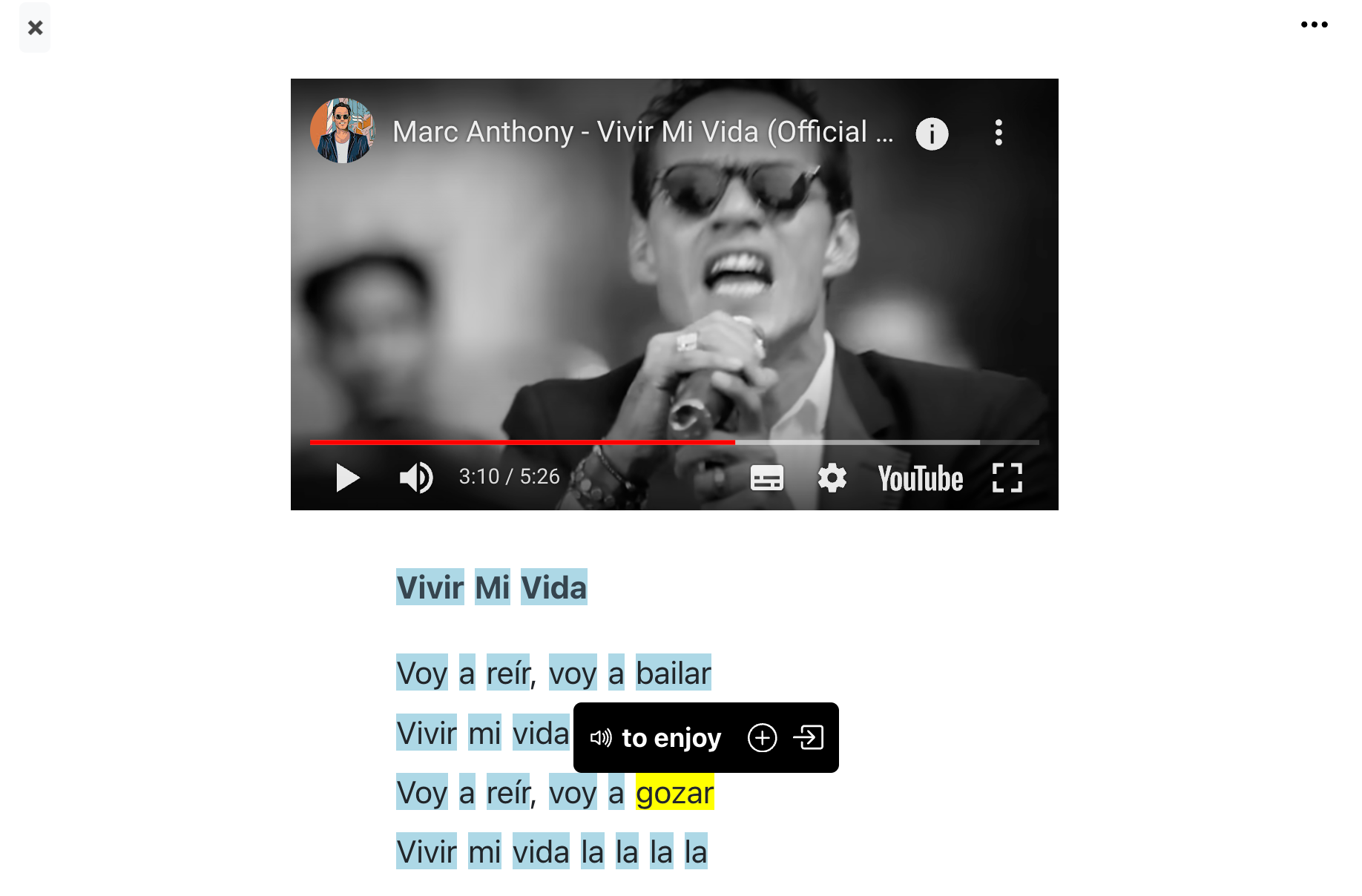 Learn languages from song lyrics